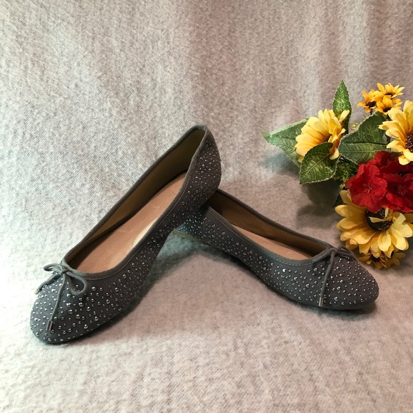 NWOT - Gray Suede Ballet Flats with Silver Studs - Picture 1 of 16